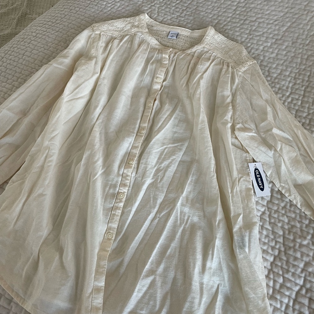 WOMENS OLD NAVY LINEN LOOK ECRU/CREAM COLORED BUTTON BLOUSE SIZE MED NWT - Picture 2 of 10